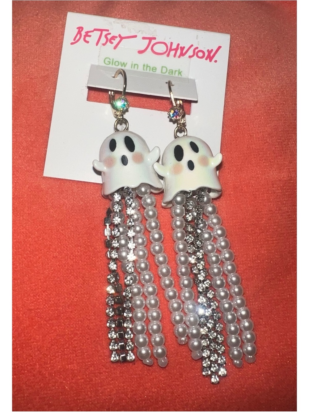 NEW Betsey Johnson White Ghost Tassel Earrings - Glow-in-the-Dark Accessory